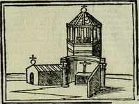 An illustration from Viaggio da Venetia al Santo Sepolcro, et al monte Sinai; col dissegno delle città, castelli, ville, chiese, monasterij, isole, porti, & fiumi, che sin là si ritrouano; et vna breue regola di quanto si dee osseruar nel detto viaggio, e quel che si paga da luoco à luoco, sì di dacij, come d'altre cose (1606)