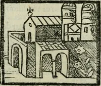 An illustration from Viaggio da Venetia al Santo Sepolcro, et al monte Sinai; col dissegno delle città, castelli, ville, chiese, monasterij, isole, porti, & fiumi, che sin là si ritrouano; et vna breue regola di quanto si dee osseruar nel detto viaggio, e quel che si paga da luoco à luoco, sì di dacij, come d'altre cose (1606)