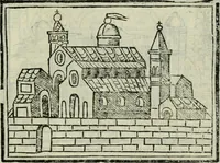An illustration from Viaggio da Venetia al Santo Sepolcro, et al monte Sinai; col dissegno delle città, castelli, ville, chiese, monasterij, isole, porti, & fiumi, che sin là si ritrouano; et vna breue regola di quanto si dee osseruar nel detto viaggio, e quel che si paga da luoco à luoco, sì di dacij, come d'altre cose (1606)