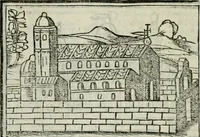 An illustration from Viaggio da Venetia al Santo Sepolcro, et al monte Sinai; col dissegno delle città, castelli, ville, chiese, monasterij, isole, porti, & fiumi, che sin là si ritrouano; et vna breue regola di quanto si dee osseruar nel detto viaggio, e quel che si paga da luoco à luoco, sì di dacij, come d'altre cose (1606)