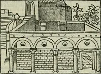 An illustration from Viaggio da Venetia al Santo Sepolcro, et al monte Sinai; col dissegno delle città, castelli, ville, chiese, monasterij, isole, porti, & fiumi, che sin là si ritrouano; et vna breue regola di quanto si dee osseruar nel detto viaggio, e quel che si paga da luoco à luoco, sì di dacij, come d'altre cose (1606)