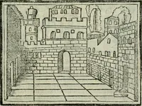 An illustration from Viaggio da Venetia al Santo Sepolcro, et al monte Sinai; col dissegno delle città, castelli, ville, chiese, monasterij, isole, porti, & fiumi, che sin là si ritrouano; et vna breue regola di quanto si dee osseruar nel detto viaggio, e quel che si paga da luoco à luoco, sì di dacij, come d'altre cose (1606)