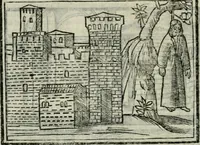 An illustration from Viaggio da Venetia al Santo Sepolcro, et al monte Sinai; col dissegno delle città, castelli, ville, chiese, monasterij, isole, porti, & fiumi, che sin là si ritrouano; et vna breue regola di quanto si dee osseruar nel detto viaggio, e quel che si paga da luoco à luoco, sì di dacij, come d'altre cose (1606)