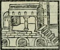 An illustration from Viaggio da Venetia al Santo Sepolcro, et al monte Sinai; col dissegno delle città, castelli, ville, chiese, monasterij, isole, porti, & fiumi, che sin là si ritrouano; et vna breue regola di quanto si dee osseruar nel detto viaggio, e quel che si paga da luoco à luoco, sì di dacij, come d'altre cose (1606)
