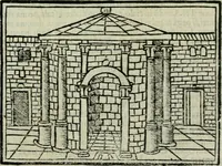 An illustration from Viaggio da Venetia al Santo Sepolcro, et al monte Sinai; col dissegno delle città, castelli, ville, chiese, monasterij, isole, porti, & fiumi, che sin là si ritrouano; et vna breue regola di quanto si dee osseruar nel detto viaggio, e quel che si paga da luoco à luoco, sì di dacij, come d'altre cose (1606)