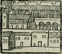 An illustration from Viaggio da Venetia al Santo Sepolcro, et al monte Sinai; col dissegno delle città, castelli, ville, chiese, monasterij, isole, porti, & fiumi, che sin là si ritrouano; et vna breue regola di quanto si dee osseruar nel detto viaggio, e quel che si paga da luoco à luoco, sì di dacij, come d'altre cose (1606)