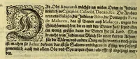 An illustration from Vierder Theil der Orie[n]talischen Indien, in welchen erstlich gehandelt wirt, von allerley Thiern, Früchten, Obs, vnd Bäumen, item von allerhand Würtz, Specereyen vnd Materialen, auch von Perlen vnd allerley Edelgesteinen, so in gemelten Indien gefunden werden, wo vnd wie sie wachsen, daselbst geschätzet, gekaufft, vnd genant werden: beschrieben durch Johan[n] Hugen von Lintschotten, vnd andere. : Auch mit schönen Annotationibus gezieret vnd erkläret durch Bernardum Paludanum Med. D. in Enckheusen. Zum andern, die letzte Reise der Holländer in die Ost-Indien, welche aussgefahren im Frühling dess 1598. Jahrs, vnd mit 4. Schiffen widerumb glücklich anheim gelanget, im Monat Julio dess 1599. Jahrs, (1617)