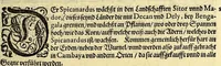 An illustration from Vierder Theil der Orientalischen Indien, in welchem erstlich gehandelt wirdt, von allerley Thieren, Früchten, Obs, vn[d] Bäumen, item von allerhand Würtz, Specereyen vnd Materialen, auch von Perlen vnd allerley Edelgesteinen, so in gemeldten Indien gefunden werden, wo vnd wie sie wachsen, auch wie sie daselbt geschätzet, gekaufft, vnd genannt werden, beschrieben durch Johann Hugen von Lintschotten, vnd andere. : Auch mit schönen Annotationibus gezieret vnd erkläret durch Bernardum Paludanum Medicinae D. in Enckheusen. Zum andern, die letzte Reise der Holländer in die Ost-Indien, welche aussgefahren im Frühling dess 1598. Jahrs. vnd mit 4. Schiffen wiederumb glücklich anheim gelanget, im Monat Julio dess 1599. Jahrs, (1600)