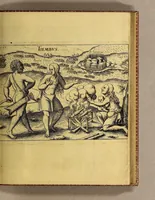 An illustration from Vierte Schiffart. Warhafftige Historien einer wunderbaren Schiffart, welche Ulrich Schmidel von Straubing, von Anno 1534. biss Anno 1554 in Americam oder Newenwelt, bey Brasilia und Rio della Plata gethan. : Was er in diesen neuntzehen Jahren aussgestanden, vnd was für seltzame wunderbare Länder vnd Leut er gesehen: durch ermelten Schmidel selbs beschrieben, an jetzt aber an Tag geben mit Verbesserung vnd Corrigierung der Stätt, Länder vnd Flüss namen, dessgleichen mit einer nothwendigen Landtaffel, Figuren, vnd anderer mehr Erklerung, gezieret, (1599)