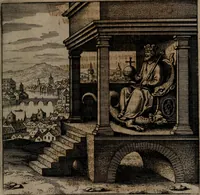 An illustration from Vier tractätlein Fr. Basilii Valentini benedicter ordens von dem grossen stäin der vralten weysen maister, vnd artzneyen menschlicher gesundheyt : deren er in seinen andern schrifften gedencket, aber vor diesem niemahlen an tag kommen seind, alss nemblich seine : 1. Handgriffe vber die bereitung des grossen steins : 2. Handgriffe wie er seine artzneyen gemacht hat : 3. Schlussreden vom sulphure, victriolo, vnnd magnete : 4. Supplementum oder zugabe (1625)