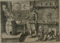 An illustration from Vier tractätlein Fr. Basilii Valentini benedicter ordens von dem grossen stäin der vralten weysen maister, vnd artzneyen menschlicher gesundheyt : deren er in seinen andern schrifften gedencket, aber vor diesem niemahlen an tag kommen seind, alss nemblich seine : 1. Handgriffe vber die bereitung des grossen steins : 2. Handgriffe wie er seine artzneyen gemacht hat : 3. Schlussreden vom sulphure, victriolo, vnnd magnete : 4. Supplementum oder zugabe (1625)
