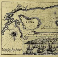 An illustration from Vierzehender Theil Americanischer Historien, : inhaltend, erstlich, warhafftige Beschreibung etlicher West-Indianischer Landen in dem Theil Americae gegen Mitternacht hinder Nova Hispania gelegen, alss New Mexico, Cibola, Cinaloa, Quiuira, vnd anderer, deren bissher in vnserm West-Indianischen Werck Theils gar nicht, theils sehr wenig gedacht worden, sampt Denckwürdigen Geschichten vnd Wunderwercken der Natur in Jucatan, Guatimala, Fonduras, vnd Panama, wie auch vom Zustandt etlicher Englischen Colonien, wie sich die in lauffendem 1630. Jahr befinden. Zum andern, eine Schiffart der Holländer vnder dem Admiral Jacob Eremiten vmb die gantze Welt, vnd was ihm auff dieser sehr langen vnd gefährlichen Reyse begegnet, alles in Form eines Jurnals oder Tagregisters fleissig verzeichnet. Zum dritten, historische Erzehlung, welcher gestalt die sehr reiche Spanische Silberflotta durch Peter Hein, General der Holländischen Armada in dem Hafen Matanza der Insul Cuba im September dess Jahrs 1628. ertapt vnd heim gebracht worden. Zum Vierdten, was massen die Statt Olinda de Fernambucco in Brasilien, sampt dem Meerport vnd dabey Ligenden Castellan, durch die Holländer vnder dem General Heinrich Cornelis Lunck erobert worden, im Monat Februario dess Jahrs 1630. Alles mit zugehörigen Tafeln vnd Kupfferstücken gezieret, verlegt vnd an Tag gegeben (1630)