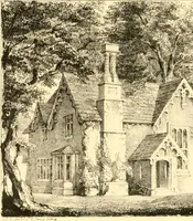 An illustration from Village architecture, being a series of picturesque designs for the inn, the schoolhouse, almshouses, markethouse, shambles, workhouse, parsonage, townhall, and church: forming a sequel to a work on rural architectue (1837)