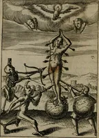 An illustration from Viridarium hieroglyphico-morale : in quo virtutes et vitia, atque mores huius aeui secundum tres ordines hierarchicos, ecclesiasticum, politicum, oeconomicum, per definitiones, distributiones, causas, adfectiones, adiuncta, effecta &c. piè, prudenter, dextrè ac variè explicantur, & non tantum dictis, & exemplis historiarum veterum ac recentium, ex sacris scripturis, sanctis patribus, seu Dd. ecclesiae, poetis, philosophis, historicis cum Christianorum tum gentilium, sed etiam artificiosissimis eiconibus hieroglyphicis illustrantur : opusculum novum ac rarum, cuius vsum atq[ue] vtilitatem praefixa praefatio docebit (1619)