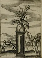 An illustration from Viridarium hieroglyphico-morale : in quo virtutes et vitia, atque mores huius aeui secundum tres ordines hierarchicos, ecclesiasticum, politicum, oeconomicum, per definitiones, distributiones, causas, adfectiones, adiuncta, effecta &c. piè, prudenter, dextrè ac variè explicantur, & non tantum dictis, & exemplis historiarum veterum ac recentium, ex sacris scripturis, sanctis patribus, seu Dd. ecclesiae, poetis, philosophis, historicis cum Christianorum tum gentilium, sed etiam artificiosissimis eiconibus hieroglyphicis illustrantur : opusculum novum ac rarum, cuius vsum atq[ue] vtilitatem praefixa praefatio docebit (1619)