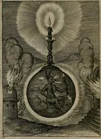 An illustration from Viridarium hieroglyphico-morale : in quo virtutes et vitia, atque mores huius aeui secundum tres ordines hierarchicos, ecclesiasticum, politicum, oeconomicum, per definitiones, distributiones, causas, adfectiones, adiuncta, effecta &c. piè, prudenter, dextrè ac variè explicantur, & non tantum dictis, & exemplis historiarum veterum ac recentium, ex sacris scripturis, sanctis patribus, seu Dd. ecclesiae, poetis, philosophis, historicis cum Christianorum tum gentilium, sed etiam artificiosissimis eiconibus hieroglyphicis illustrantur : opusculum novum ac rarum, cuius vsum atq[ue] vtilitatem praefixa praefatio docebit (1619)