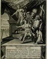 An illustration from Virtutes cardinales ethico emblemate expressae : ad praenob. et generos. dominum D. Franciscum de Kinschot, equitem ordinis S. Iacobi, etc (1645)