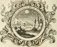 An illustration from VIrtVosIVs pantheon, Deo & sanCtIs ereCtVM, id est, Sermones panegyrici de praecipuis sacrorum ordinum fundatoribus, patriarchis, aliisque terrarum patronis, ad normam & formam Psalmo-graphi, Psal. 148.v.I : LaVDate IpsVM In eXCeLsIs : insertis nonnullis festis de B.M.V. de circumcisione Domini &c. & duodecim signis praedestinationis, quorum singula singulis mensibus praefiguntur cum symbolis chrono-graphicis, & figuris = Das ist, Lob-Predigen von denen fürnehmsten heil. Ordens-Stifftern, Patriarchen, und andern heiligen Lands-Patronen : dann auch auff etwelchen Mariae-Festtägen, und von denen 12. Zeichen der göttlichen Gnaden-Wahl, deren jedes jedem Monat vorgesetzt wird : pars [I-III] (1723)