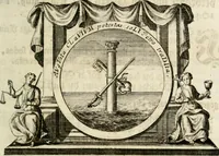 An illustration from VIrtVosIVs pantheon, Deo & sanCtIs ereCtVM, id est, Sermones panegyrici de praecipuis sacrorum ordinum fundatoribus, patriarchis, aliisque terrarum patronis, ad normam & formam Psalmo-graphi, Psal. 148.v.I : LaVDate IpsVM In eXCeLsIs : insertis nonnullis festis de B.M.V. de circumcisione Domini &c. & duodecim signis praedestinationis, quorum singula singulis mensibus praefiguntur cum symbolis chrono-graphicis, & figuris = Das ist, Lob-Predigen von denen fürnehmsten heil. Ordens-Stifftern, Patriarchen, und andern heiligen Lands-Patronen : dann auch auff etwelchen Mariae-Festtägen, und von denen 12. Zeichen der göttlichen Gnaden-Wahl, deren jedes jedem Monat vorgesetzt wird : pars [I-III] (1723)