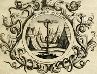 An illustration from VIrtVosIVs pantheon, Deo & sanCtIs ereCtVM, id est, Sermones panegyrici de praecipuis sacrorum ordinum fundatoribus, patriarchis, aliisque terrarum patronis, ad normam & formam Psalmo-graphi, Psal. 148.v.I : LaVDate IpsVM In eXCeLsIs : insertis nonnullis festis de B.M.V. de circumcisione Domini &c. & duodecim signis praedestinationis, quorum singula singulis mensibus praefiguntur cum symbolis chrono-graphicis, & figuris = Das ist, Lob-Predigen von denen fürnehmsten heil. Ordens-Stifftern, Patriarchen, und andern heiligen Lands-Patronen : dann auch auff etwelchen Mariae-Festtägen, und von denen 12. Zeichen der göttlichen Gnaden-Wahl, deren jedes jedem Monat vorgesetzt wird : pars [I-III] (1723)