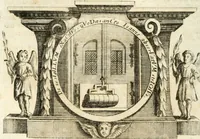 An illustration from VIrtVosIVs pantheon, Deo & sanCtIs ereCtVM, id est, Sermones panegyrici de praecipuis sacrorum ordinum fundatoribus, patriarchis, aliisque terrarum patronis, ad normam & formam Psalmo-graphi, Psal. 148.v.I : LaVDate IpsVM In eXCeLsIs : insertis nonnullis festis de B.M.V. de circumcisione Domini &c. & duodecim signis praedestinationis, quorum singula singulis mensibus praefiguntur cum symbolis chrono-graphicis, & figuris = Das ist, Lob-Predigen von denen fürnehmsten heil. Ordens-Stifftern, Patriarchen, und andern heiligen Lands-Patronen : dann auch auff etwelchen Mariae-Festtägen, und von denen 12. Zeichen der göttlichen Gnaden-Wahl, deren jedes jedem Monat vorgesetzt wird : pars [I-III] (1723)