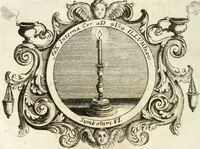 An illustration from VIrtVosIVs pantheon, Deo & sanCtIs ereCtVM, id est, Sermones panegyrici de praecipuis sacrorum ordinum fundatoribus, patriarchis, aliisque terrarum patronis, ad normam & formam Psalmo-graphi, Psal. 148.v.I : LaVDate IpsVM In eXCeLsIs : insertis nonnullis festis de B.M.V. de circumcisione Domini &c. & duodecim signis praedestinationis, quorum singula singulis mensibus praefiguntur cum symbolis chrono-graphicis, & figuris = Das ist, Lob-Predigen von denen fürnehmsten heil. Ordens-Stifftern, Patriarchen, und andern heiligen Lands-Patronen : dann auch auff etwelchen Mariae-Festtägen, und von denen 12. Zeichen der göttlichen Gnaden-Wahl, deren jedes jedem Monat vorgesetzt wird : pars [I-III] (1723)