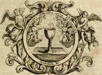 An illustration from VIrtVosIVs pantheon, Deo & sanCtIs ereCtVM, id est, Sermones panegyrici de praecipuis sacrorum ordinum fundatoribus, patriarchis, aliisque terrarum patronis, ad normam & formam Psalmo-graphi, Psal. 148.v.I : LaVDate IpsVM In eXCeLsIs : insertis nonnullis festis de B.M.V. de circumcisione Domini &c. & duodecim signis praedestinationis, quorum singula singulis mensibus praefiguntur cum symbolis chrono-graphicis, & figuris = Das ist, Lob-Predigen von denen fürnehmsten heil. Ordens-Stifftern, Patriarchen, und andern heiligen Lands-Patronen : dann auch auff etwelchen Mariae-Festtägen, und von denen 12. Zeichen der göttlichen Gnaden-Wahl, deren jedes jedem Monat vorgesetzt wird : pars [I-III] (1723)