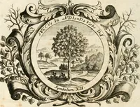 An illustration from VIrtVosIVs pantheon, Deo & sanCtIs ereCtVM, id est, Sermones panegyrici de praecipuis sacrorum ordinum fundatoribus, patriarchis, aliisque terrarum patronis, ad normam & formam Psalmo-graphi, Psal. 148.v.I : LaVDate IpsVM In eXCeLsIs : insertis nonnullis festis de B.M.V. de circumcisione Domini &c. & duodecim signis praedestinationis, quorum singula singulis mensibus praefiguntur cum symbolis chrono-graphicis, & figuris = Das ist, Lob-Predigen von denen fürnehmsten heil. Ordens-Stifftern, Patriarchen, und andern heiligen Lands-Patronen : dann auch auff etwelchen Mariae-Festtägen, und von denen 12. Zeichen der göttlichen Gnaden-Wahl, deren jedes jedem Monat vorgesetzt wird : pars [I-III] (1723)