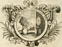 An illustration from VIrtVosIVs pantheon, Deo & sanCtIs ereCtVM, id est, Sermones panegyrici de praecipuis sacrorum ordinum fundatoribus, patriarchis, aliisque terrarum patronis, ad normam & formam Psalmo-graphi, Psal. 148.v.I : LaVDate IpsVM In eXCeLsIs : insertis nonnullis festis de B.M.V. de circumcisione Domini &c. & duodecim signis praedestinationis, quorum singula singulis mensibus praefiguntur cum symbolis chrono-graphicis, & figuris = Das ist, Lob-Predigen von denen fürnehmsten heil. Ordens-Stifftern, Patriarchen, und andern heiligen Lands-Patronen : dann auch auff etwelchen Mariae-Festtägen, und von denen 12. Zeichen der göttlichen Gnaden-Wahl, deren jedes jedem Monat vorgesetzt wird : pars [I-III] (1723)