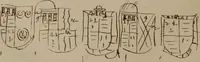 An illustration from The visitations of the county of Oxford : taken in the years 1566 by William Harvey, Clarencieux; 1574 by Richard Lee, Portcullis ; and in 1634 by John Philpott, Somerset, and William Ryley, Bluemantle. Together with The gatherings of Oxfordshire, collected by Richard Lee in 1574 (1871)