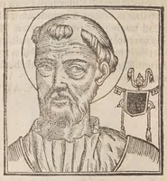 Picture 11 of 72 from Vitae romanorvm pontificvm a D. Petro vsqve ad Clementem VIII : ex Platinae historia in epitomen redactae, ac iuxta Onuphrij Paniunij eremitae augustiniani censionem ordinatae : his praeter alia accesserunt eorundem pontificum imagines ad viuum expressae, labore & industria Ioannis a Glano leodicensis incisae (1597), leaf 102