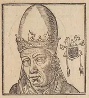 Picture 36 of 72 from Vitae romanorvm pontificvm a D. Petro vsqve ad Clementem VIII : ex Platinae historia in epitomen redactae, ac iuxta Onuphrij Paniunij eremitae augustiniani censionem ordinatae : his praeter alia accesserunt eorundem pontificum imagines ad viuum expressae, labore & industria Ioannis a Glano leodicensis incisae (1597), leaf 277