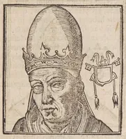 Picture 49 of 72 from Vitae romanorvm pontificvm a D. Petro vsqve ad Clementem VIII : ex Platinae historia in epitomen redactae, ac iuxta Onuphrij Paniunij eremitae augustiniani censionem ordinatae : his praeter alia accesserunt eorundem pontificum imagines ad viuum expressae, labore & industria Ioannis a Glano leodicensis incisae (1597), leaf 343