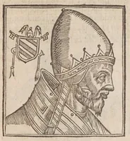 Picture 58 of 72 from Vitae romanorvm pontificvm a D. Petro vsqve ad Clementem VIII : ex Platinae historia in epitomen redactae, ac iuxta Onuphrij Paniunij eremitae augustiniani censionem ordinatae : his praeter alia accesserunt eorundem pontificum imagines ad viuum expressae, labore & industria Ioannis a Glano leodicensis incisae (1597), leaf 415