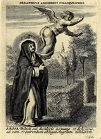 An illustration from Vita et historia S. Rosae a S. Maria quae nata Limae in regno Peruano 1586, obiit 1617 aetatis suae 31. : Adm. R.P. Mago. Fr. Michaeli de Toledo Proc. Gen. D. Praedic. Prov. S. Io. Bapt. in Peruvio (1672)