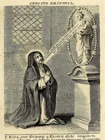 Picture 12 of 16 from Vita et historia S. Rosae a S. Maria quae nata Limae in regno Peruano 1586, obiit 1617 aetatis suae 31. : Adm. R.P. Mago. Fr. Michaeli de Toledo Proc. Gen. D. Praedic. Prov. S. Io. Bapt. in Peruvio (1672), leaf 27