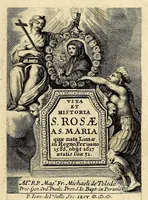 Picture 2 of 16 from Vita et historia S. Rosae a S. Maria quae nata Limae in regno Peruano 1586, obiit 1617 aetatis suae 31. : Adm. R.P. Mago. Fr. Michaeli de Toledo Proc. Gen. D. Praedic. Prov. S. Io. Bapt. in Peruvio (1672), leaf 7