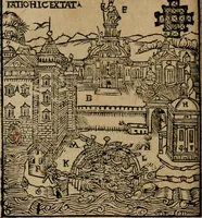An illustration from M. Vitrvvii De architectura libri decem : summa diligentia recogniti atq; excusi : cum nonnullis figuris sub hoc signo * positis, nunq antea impraessis : additis Iulij Frontini De aqueductibus libris, proter materiae affinitatem (1523)