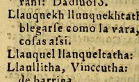 An illustration from Vocabulario de la lengua aymara. Primera parte, : donde por abecedario se ponen en primer lugar los vocablos de la lengua española para buscar los que les corresponden enla lengua aymara. Compuesto por el P. Ludouico Bertonio .italiano dela Compañia de Iesus enla Prouincia del Piru, delas Indias Occidentales, natural de la Roca contrada dela Marca de Ancona. (1612)