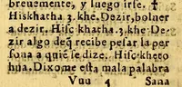 An illustration from Vocabulario de la lengua aymara. Primera parte, : donde por abecedario se ponen en primer lugar los vocablos de la lengua española para buscar los que les corresponden enla lengua aymara. Compuesto por el P. Ludouico Bertonio .italiano dela Compañia de Iesus enla Prouincia del Piru, delas Indias Occidentales, natural de la Roca contrada dela Marca de Ancona. (1612)