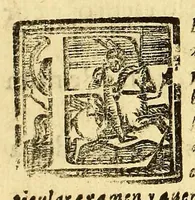 An illustration from Vocabulario dela lengua general de todo el Peru llamada lengua Qquichua, o del Inca. : Corregido y renovado conforme ala propriedad cortesana del Cuzco. Diuidido en dos libros, que son dos vocabularios enteros en que salen a luz de nueuo las cosas q[ue] faltauan al vocabulario. Y la suma de las cosas que se aumentan se vea enla hoja siguiente. Van añadidos al fin los priuilegios concedidos alos indios (1608)