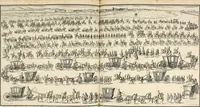 An illustration from Vollständiges Diarium von den merckwürdigsten Begebenheiten die sich vor, in und nach der höchst-beglückten Wahl und Crönung des allerdurchlauchtigsten, grossmächtigsten und unüberwindlichsten Fürsten und Herrn, Herrn Carls des VII., erwehlten Römischen Kaysers ... im gantzen Heil. Röm. Reich, und sonderlich in dieser freyen Reichs- und Wahl-Stadt Franckfurt am Mayn zugetragen : nebst umständlicher Beschreibung der Ein- und Aufzüge, Freuden-Feste, und übrigen feyerlichen Handlungen, sammt vielen Urkunden, Portraits, und andern Kupferstichen : auch einem Anhang von Beylagen, und ausführlichem Register .. (1742)
