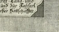 An illustration from Vollständiges Diarium von den merckwürdigsten Begebenheiten die sich vor, in und nach der höchst-beglückten Wahl und Crönung des allerdurchlauchtigsten, grossmächtigsten und unüberwindlichsten Fürsten und Herrn, Herrn Carls des VII., erwehlten Römischen Kaysers ... im gantzen Heil. Röm. Reich, und sonderlich in dieser freyen Reichs- und Wahl-Stadt Franckfurt am Mayn zugetragen : nebst umständlicher Beschreibung der Ein- und Aufzüge, Freuden-Feste, und übrigen feyerlichen Handlungen, sammt vielen Urkunden, Portraits, und andern Kupferstichen : auch einem Anhang von Beylagen, und ausführlichem Register .. (1742)