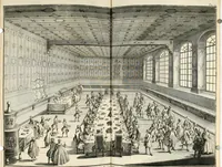 An illustration from Vollständiges Diarium von den merckwürdigsten Begebenheiten die sich vor, in und nach der höchst-beglückten Wahl und Crönung des allerdurchlauchtigsten, grossmächtigsten und unüberwindlichsten Fürsten und Herrn, Herrn Carls des VII., erwehlten Römischen Kaysers ... im gantzen Heil. Röm. Reich, und sonderlich in dieser freyen Reichs- und Wahl-Stadt Franckfurt am Mayn zugetragen : nebst umständlicher Beschreibung der Ein- und Aufzüge, Freuden-Feste, und übrigen feyerlichen Handlungen, sammt vielen Urkunden, Portraits, und andern Kupferstichen : auch einem Anhang von Beylagen, und ausführlichem Register .. (1742)