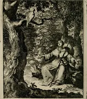 Picture 26 of 50 from Voncken der liefde Jesu, van het Godt-begerende zielen-vuur : zynde bloemetjes der saalige hoope, tot verheugelykheid der wandelaars, langs den weg, na vreeden-ryk : een behelsinge van vyftig sinne-beelden, met hunne, daar op speelende, verssen, en heylige spreuken (1696), leaf 123