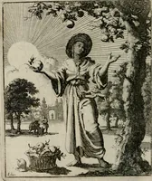 Picture 3 of 50 from Voncken der liefde Jesu, van het Godt-begerende zielen-vuur : zynde bloemetjes der saalige hoope, tot verheugelykheid der wandelaars, langs den weg, na vreeden-ryk : een behelsinge van vyftig sinne-beelden, met hunne, daar op speelende, verssen, en heylige spreuken (1696), leaf 27