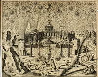 An illustration from Von Himmeln entzündete und, durch allgemeinen Zuruff der Erde, sich himmelwerts erschwingende Frolockungs-Flammen zu höchstfeyerlichster Begängnüss dess hochzeitlichen Beylagers, bey der allerdurchleuchtigsten Majestäten Leopoldi I. Römischen Kaysers ... und Margaritae geborner Infantin von Hispanien ... : vollzogen am Fest der Empfängnüss Mariae den 8. Decemb. st. n. 1666 dess Abends, nächst vor der Kayserl. Burg, ausserhalb der Statt Wien, an dem Graben, und der neben selbigem Thor, daran gelegnen Pastey : auffs deutlichste beschrieben, und mit unterschiedlichen zum Werck dienenden Kupfferstücken gezieret und gedruckt (1667)