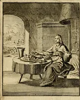 An illustration from Vonken der liefde Jezus, van het God-begeerende zielen-vuur : zynde bloempjes der zalige hoop, tot verheugelykheid der wandelaars, langs den weg, na vreden-ryk : een behelzing van vyftig zinne-beelden, met hunne daar op speelende, verzen, en heilige spreuken (1717)