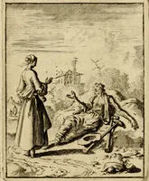 An illustration from Vonken der liefde Jezus, van het God-begeerende zielen-vuur : zynde bloempjes der zalige hoop, tot verheugelykheid der wandelaars, langs den weg, na vreden-ryk : een behelzing van vyftig zinne-beelden, met hunne daar op speelende, verzen, en heilige spreuken (1717)