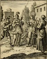 An illustration from Vonken der liefde Jezus, van het God-begeerende zielen-vuur : zynde bloempjes der zalige hoop, tot verheugelykheid der wandelaars, langs den weg, na vreden-ryk : een behelzing van vyftig zinne-beelden, met hunne daar op speelende, verzen, en heilige spreuken (1717)
